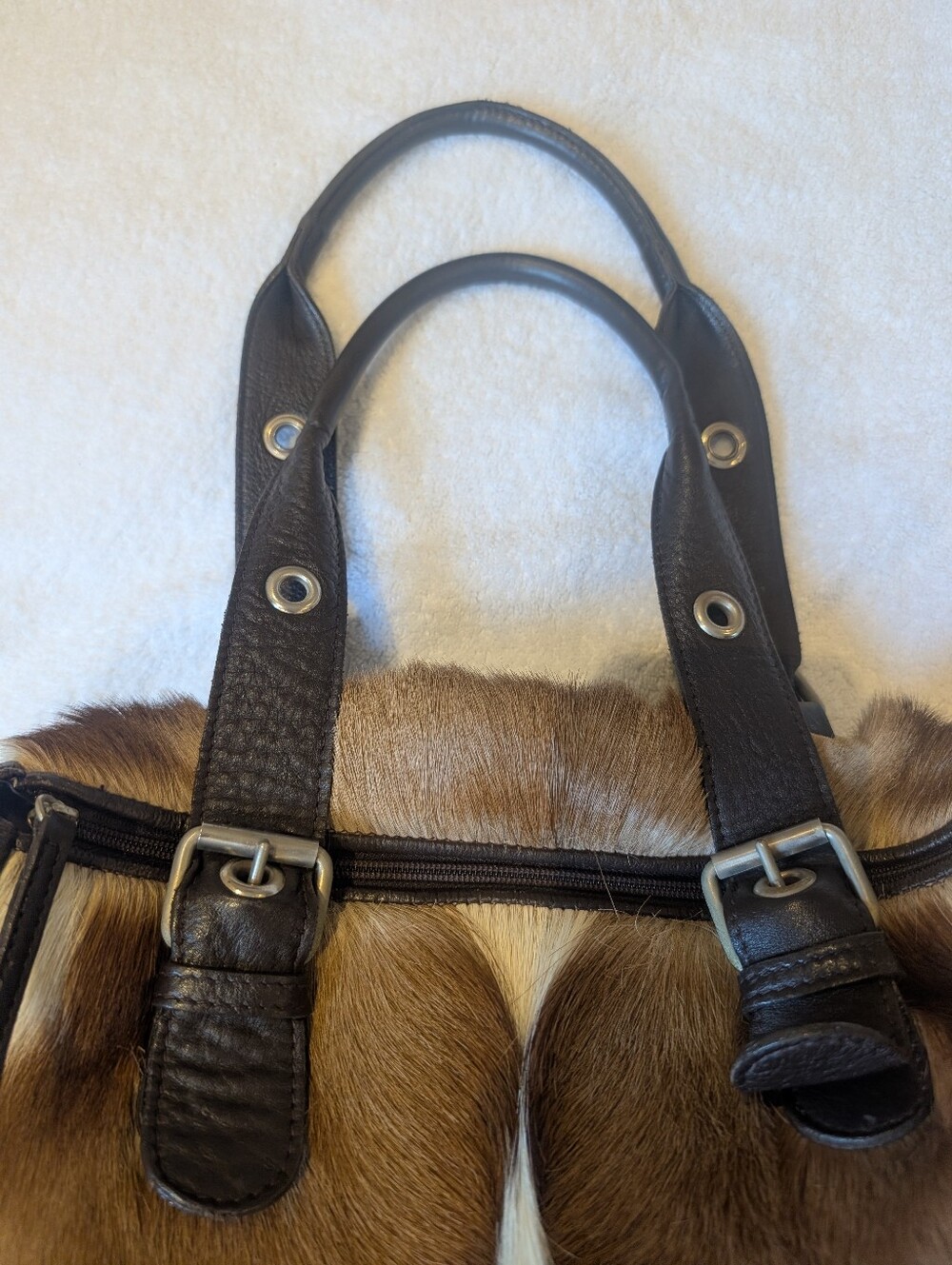 FSP Collection Cape Town Genuine Springbok Hair On Hide Leather Shoulder Bag Sat - Picture 4 of 14